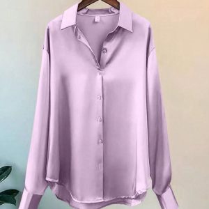 women’s lavender satin button down shirt