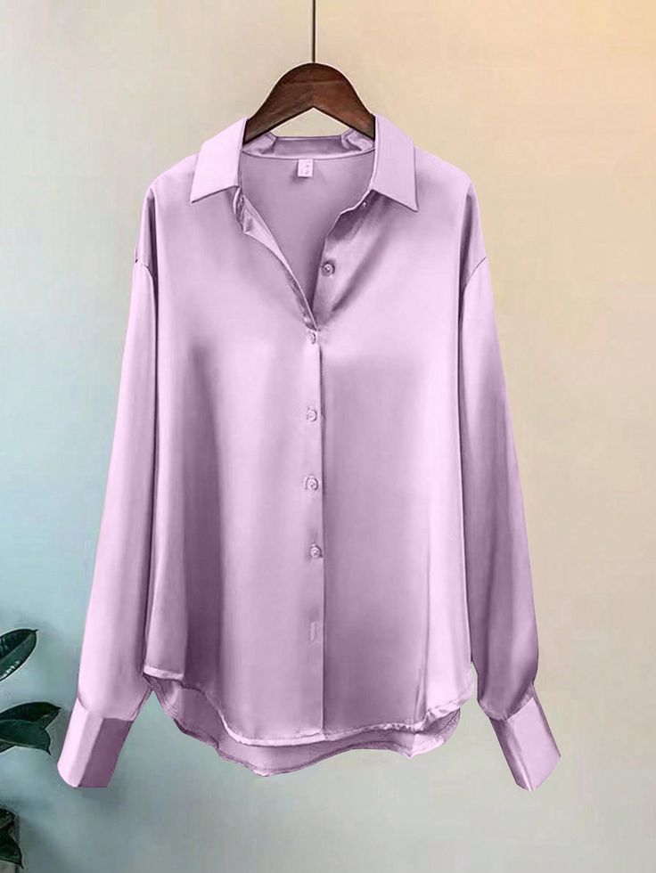 Women’s Lavender Satin Button-Down Shirt