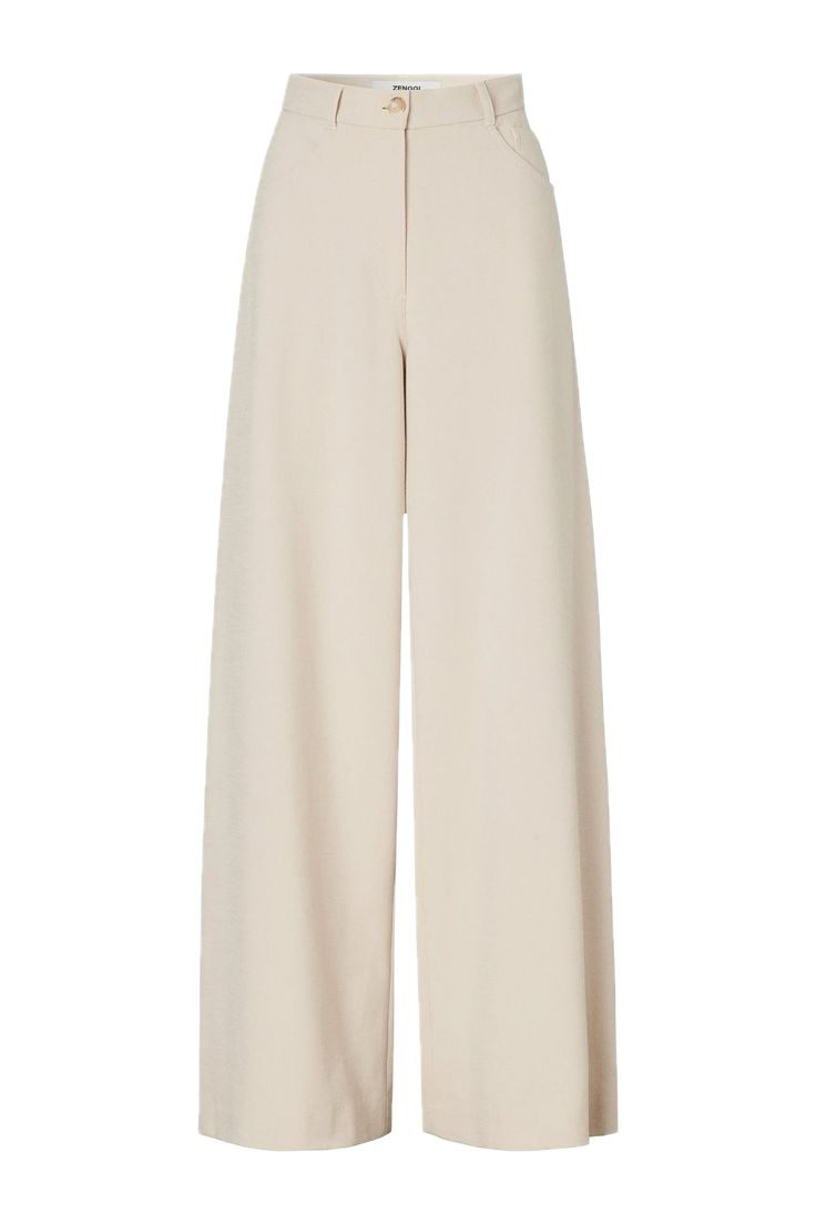 Women’s High-Waist Beige Wide Leg Trousers
